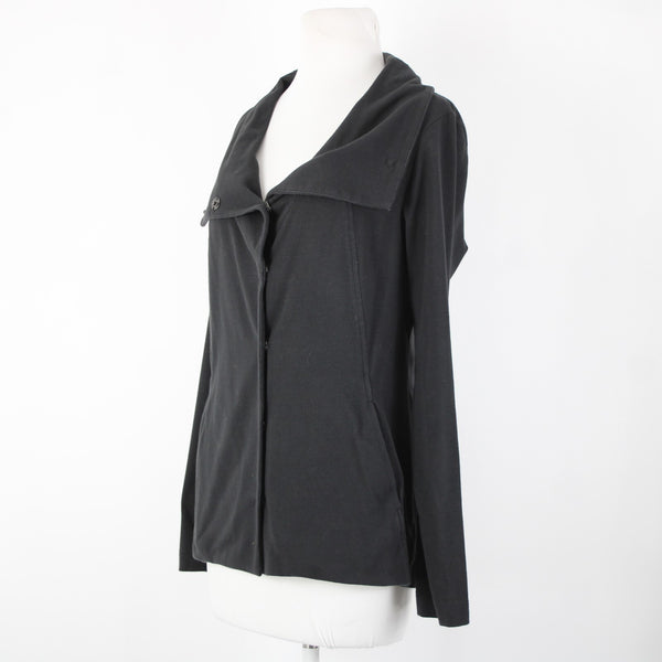 Eileen Fisher Sz S Black Snap Buttons Pockets Collar Organic Cotton Lycra Jacket