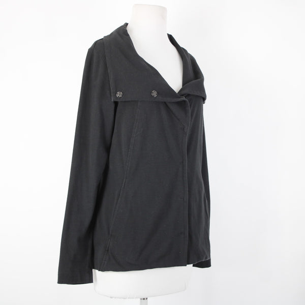 Eileen Fisher Sz S Black Snap Buttons Pockets Collar Organic Cotton Lycra Jacket