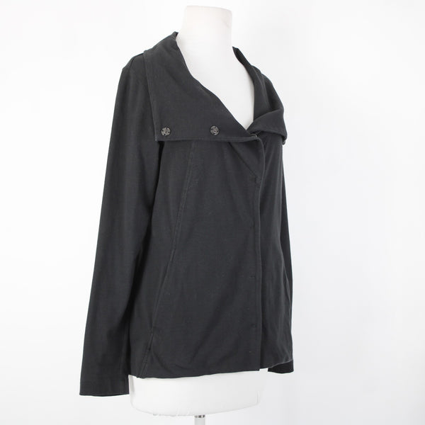 Eileen Fisher Sz S Black Snap Buttons Pockets Collar Organic Cotton Lycra Jacket