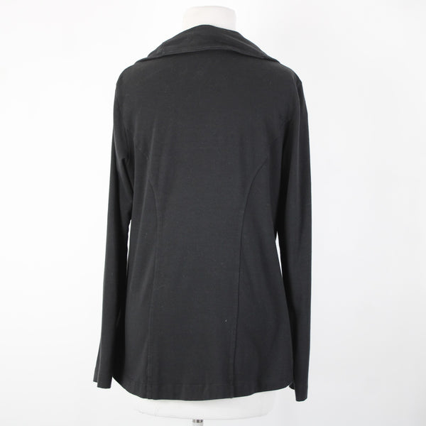 Eileen Fisher Sz S Black Snap Buttons Pockets Collar Organic Cotton Lycra Jacket