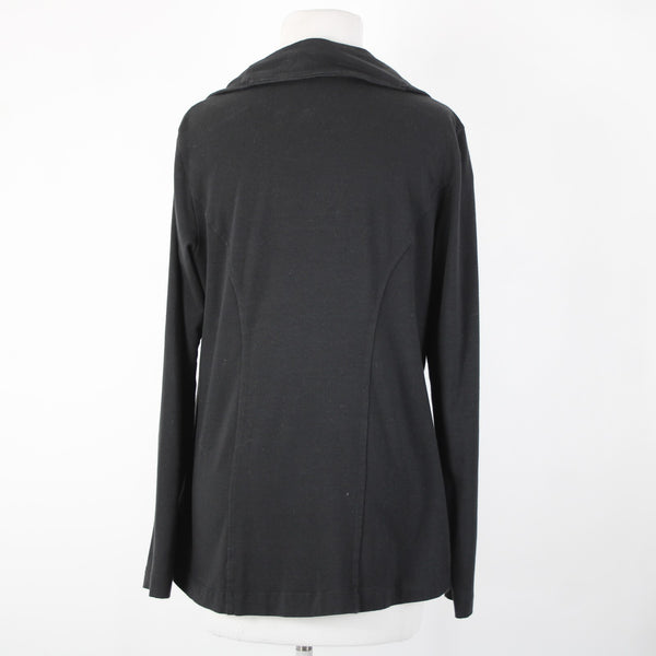 Eileen Fisher Sz S Black Snap Buttons Pockets Collar Organic Cotton Lycra Jacket