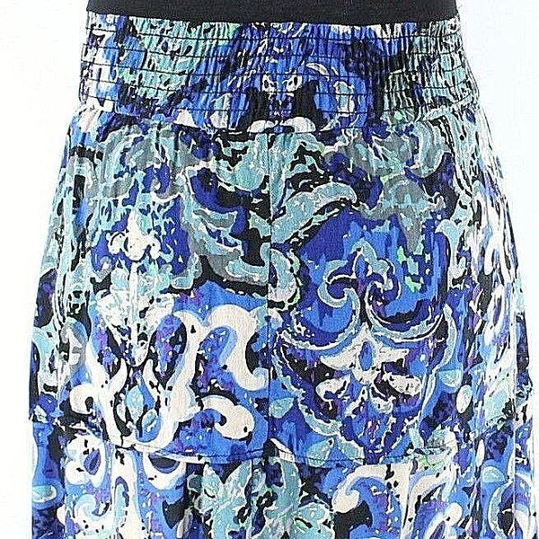 BeBop Sz M Black Blue Lime Multi Smocked Tiered Rayon Spandex Peplum Dress