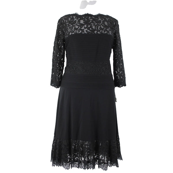 Tadashi Shoji NEW $415 Sz 2X Black Lace Lined Mid Sleeve Rayon Nylon Dress