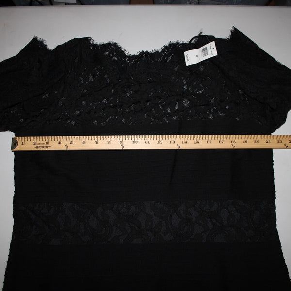 Tadashi Shoji NEW $415 Sz 2X Black Lace Lined Mid Sleeve Rayon Nylon Dress