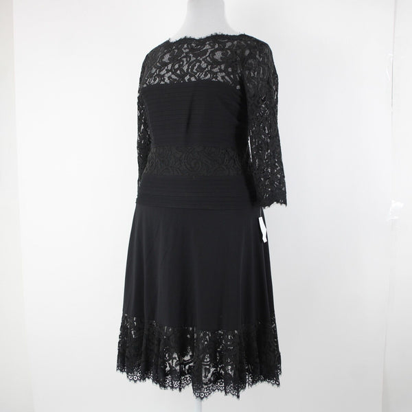 Tadashi Shoji NEW $415 Sz 2X Black Lace Lined Mid Sleeve Rayon Nylon Dress