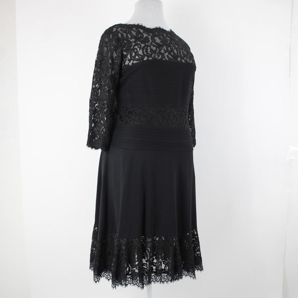 Tadashi Shoji NEW $415 Sz 2X Black Lace Lined Mid Sleeve Rayon Nylon Dress