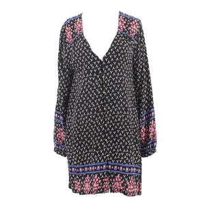 Boho Australia Sz S Black Pink Multi Button Front 100% Rayon Tunic Dress