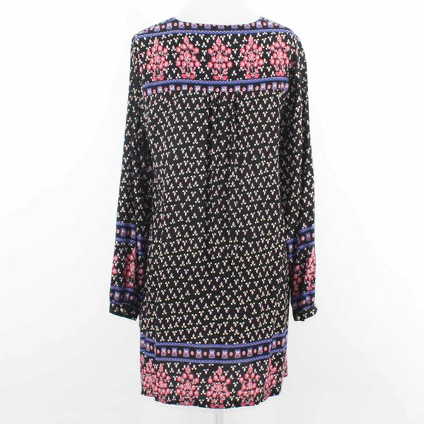 Boho Australia Sz S Black Pink Multi Button Front 100% Rayon Tunic Dress