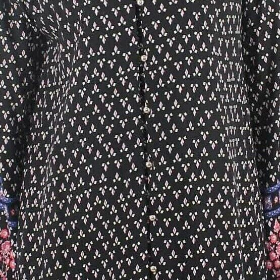 Boho Australia Sz S Black Pink Multi Button Front 100% Rayon Tunic Dress