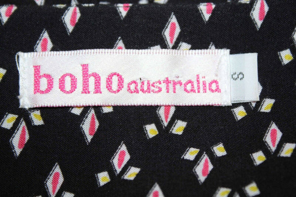 Boho Australia Sz S Black Pink Multi Button Front 100% Rayon Tunic Dress
