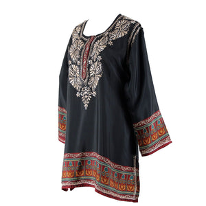 Cultural Elements NEW $89 Sz S Black Cream Burgundy Embroidered Poly Silk Top