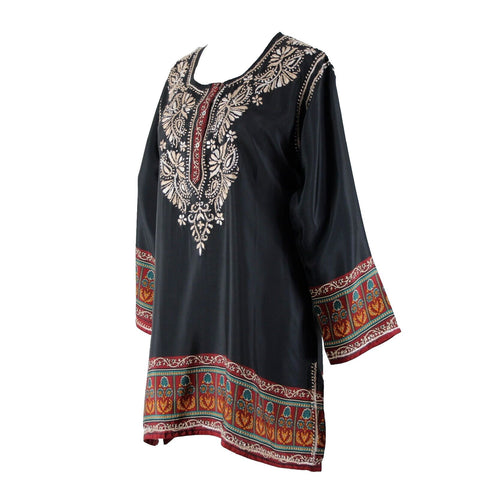 Cultural Elements NEW $89 Sz S Black Cream Burgundy Embroidered Poly Silk Top