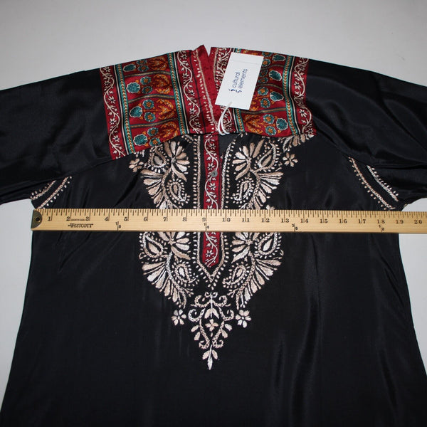 Cultural Elements NEW $89 Sz S Black Cream Burgundy Embroidered Poly Silk Top