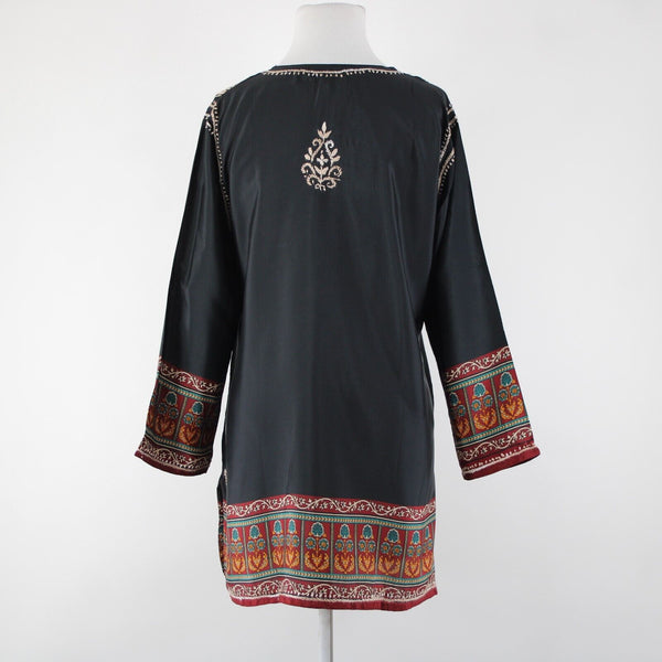 Cultural Elements NEW $89 Sz S Black Cream Burgundy Embroidered Poly Silk Top