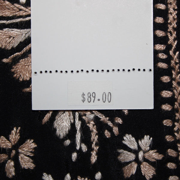 Cultural Elements NEW $89 Sz S Black Cream Burgundy Embroidered Poly Silk Top