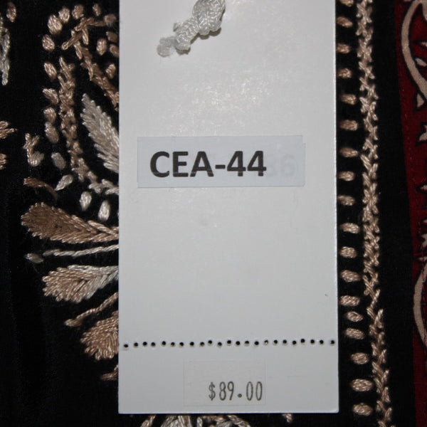 Cultural Elements NEW $89 Sz S Black Cream Burgundy Embroidered Poly Silk Top