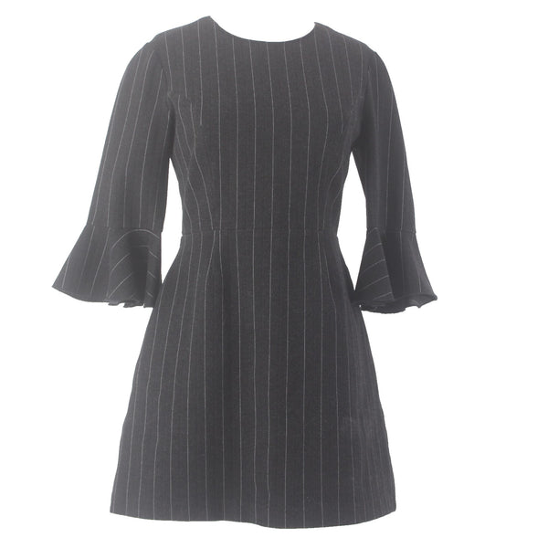 Saylor Dress Sz M Charcoal Gray White Half Sleeve Bell Unlined Wool Dress