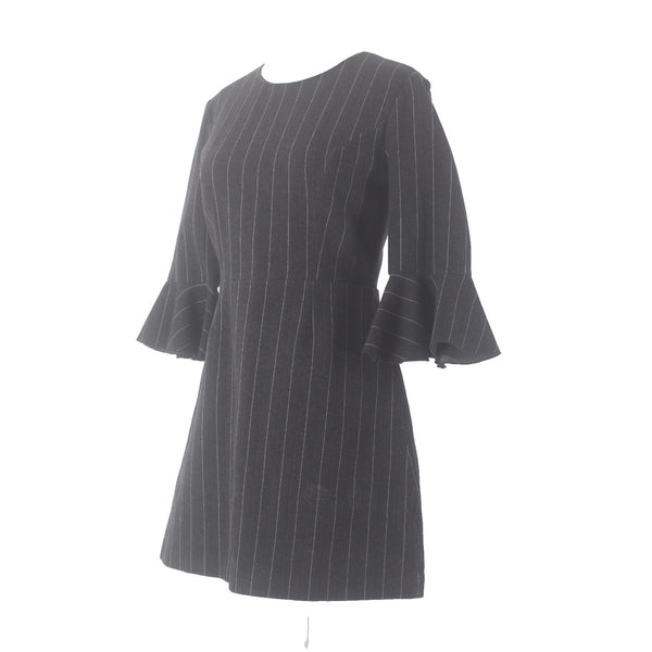 Saylor Dress Sz M Charcoal Gray White Half Sleeve Bell Unlined Wool Dress