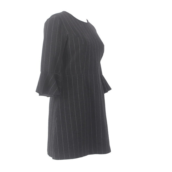 Saylor Dress Sz M Charcoal Gray White Half Sleeve Bell Unlined Wool Dress