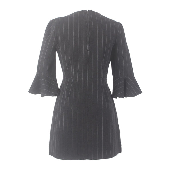 Saylor Dress Sz M Charcoal Gray White Half Sleeve Bell Unlined Wool Dress