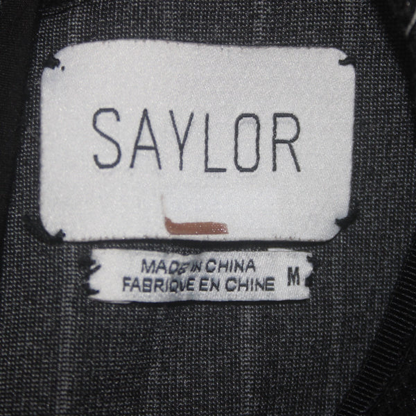 Saylor Dress Sz M Charcoal Gray White Half Sleeve Bell Unlined Wool Dress