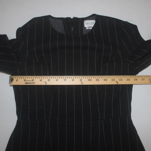 Saylor Dress Sz M Charcoal Gray White Half Sleeve Bell Unlined Wool Dress