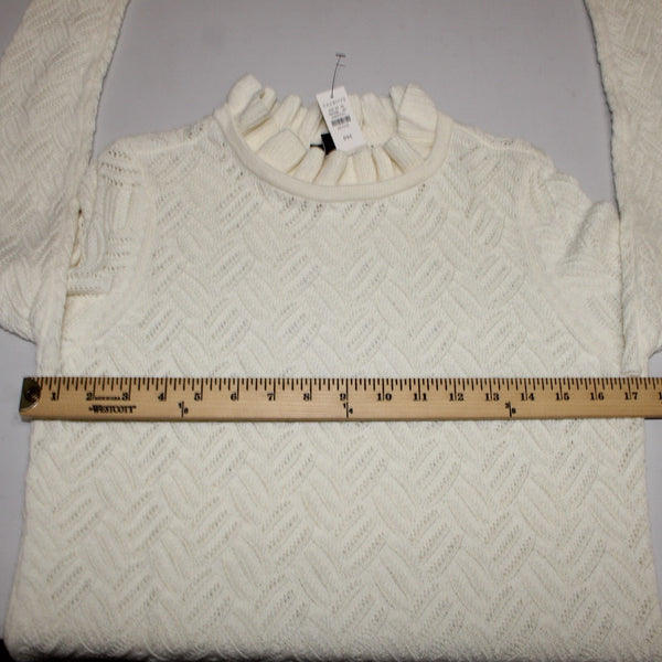 Talbots NEW $99 Sz M Petite Ivory Open Weave Ruffle Neck Cotton Blend Sweater