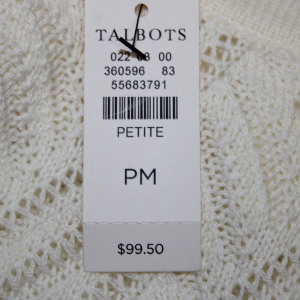 Talbots NEW $99 Sz M Petite Ivory Open Weave Ruffle Neck Cotton Blend Sweater