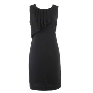 Voir Voir Sz 8 Black Pleated Asymmetric Bib Kick Pleat Polyester Dress