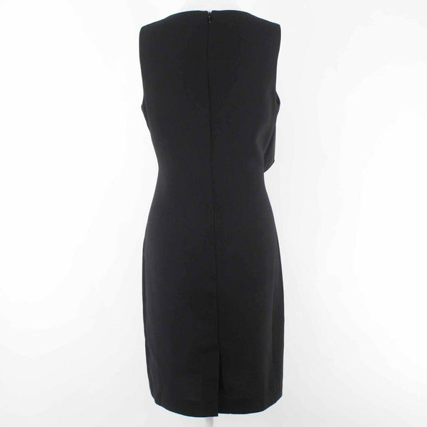 Voir Voir Sz 8 Black Pleated Asymmetric Bib Kick Pleat Polyester Dress