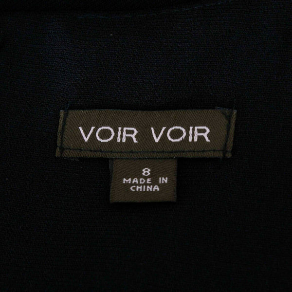 Voir Voir Sz 8 Black Pleated Asymmetric Bib Kick Pleat Polyester Dress