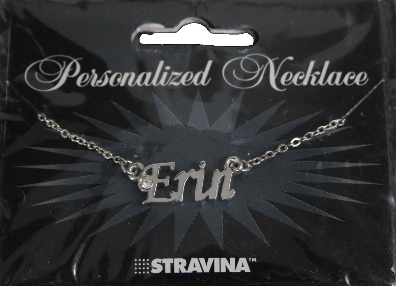 ERIN Name NEW Silvertone Rhinestone 14.5" w 4.5" Multi Ring Ext Necklace