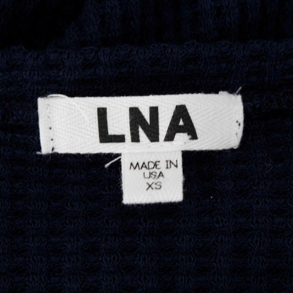 LNA Sz XS Navy Blue Waffle Weave X Neck Cotton Blend Top