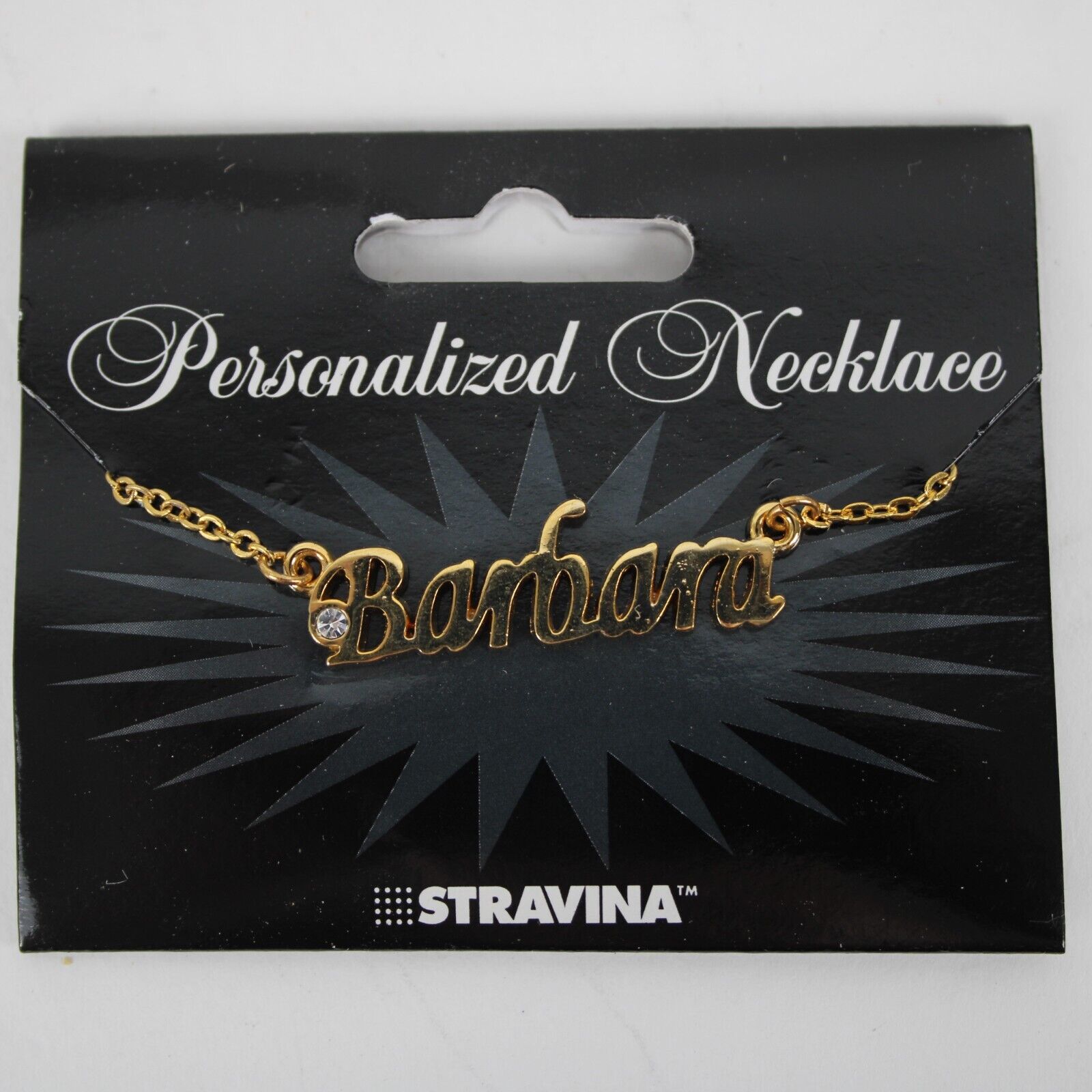 BARBARA NEW Name Goldtone Rhinestone Accent 14.5" w 4.5" Multi Ring Ext Necklace