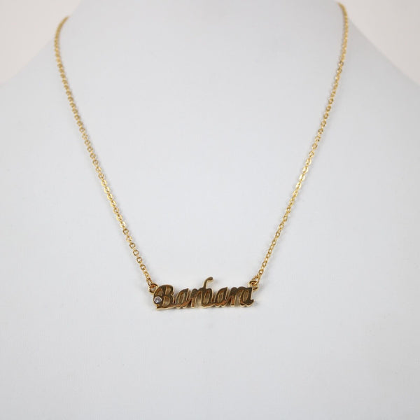 BARBARA NEW Name Goldtone Rhinestone Accent 14.5" w 4.5" Multi Ring Ext Necklace