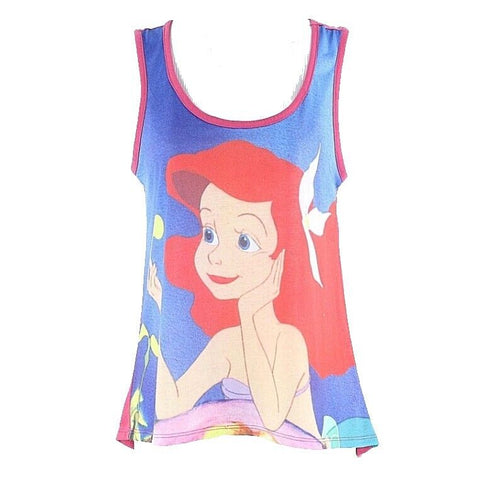 Disney Sz M 7/9 Magenta Red Royal Little Mermaid High Low Poly Top