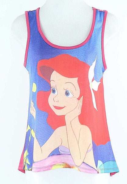 Disney Sz M 7/9 Magenta Red Royal Little Mermaid High Low Poly Top