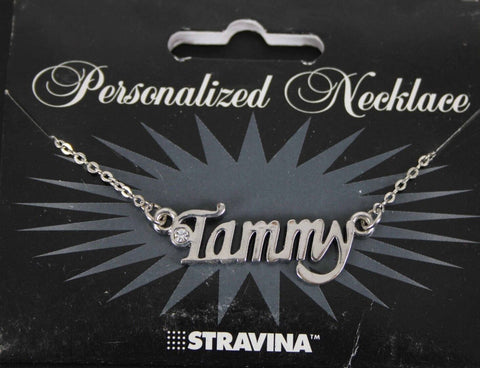 TAMMY Name Silvertone Rhinestone 14.5" w 4.5" Multi Ring Ext Necklace