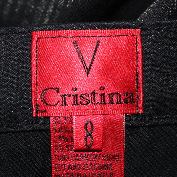 Christina V Sz 8 x 31.5 Black Gray Pinstripes Pockets Cotton Nylon Pant