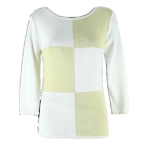 Finity NEW $39 Sz PL Off White Cream Lime Color Block Rayon Nylon Knit Top