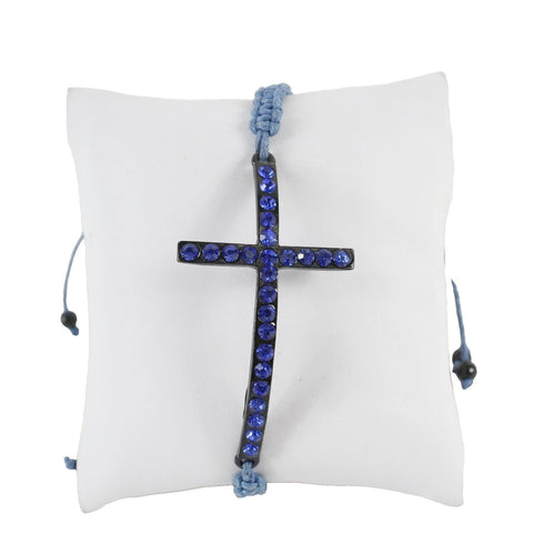 Fashion NEW $18.50 Adjustable Blue Macrame Rhinestone Cross Bracelet