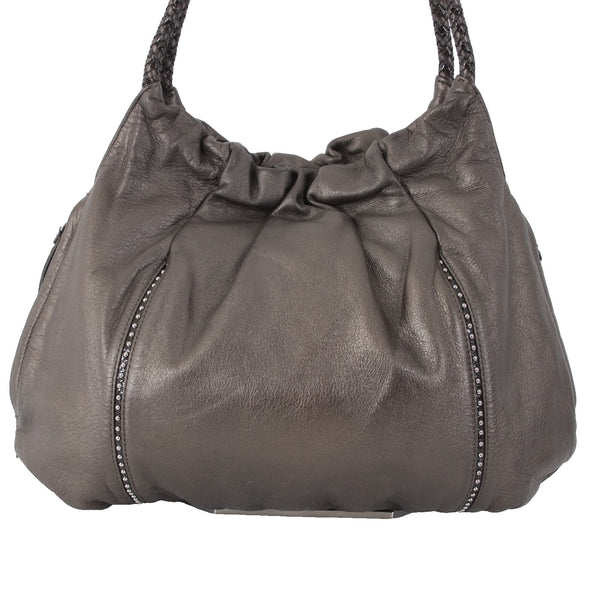 Brighton Purse 12 x 16 x 2 Brown Metallic Silver Studs Double Handles Leather