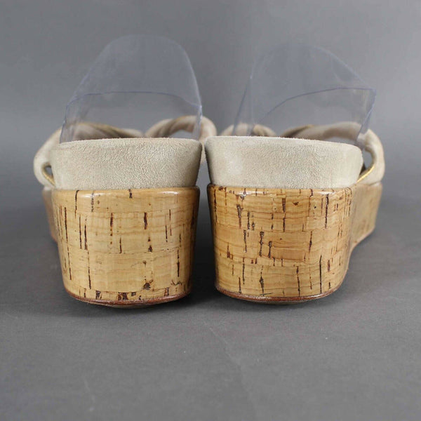 Kenneth Cole Sz 7.5/38 Beige Tan Gold Cork 2" Thong Wedge Sandals