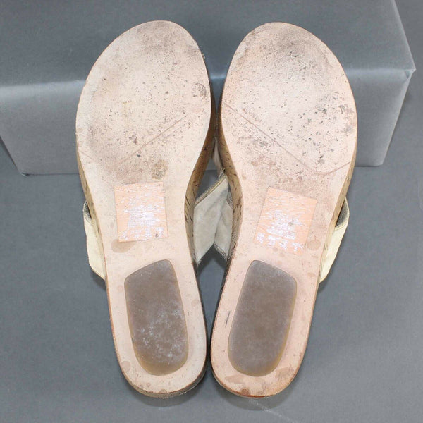 Kenneth Cole Sz 7.5/38 Beige Tan Gold Cork 2" Thong Wedge Sandals
