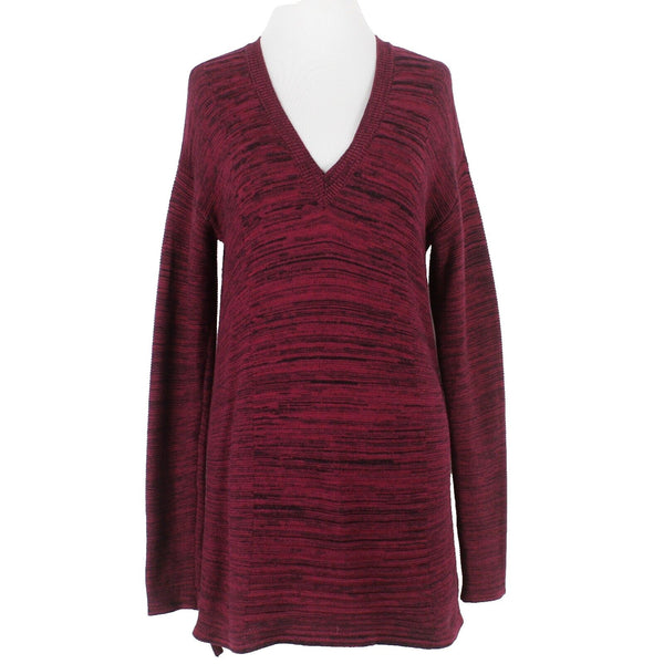 Ellen Tracy Sz M Magenta Black Textured V Neck Hi Lo Cotton Blend Sweater Dress