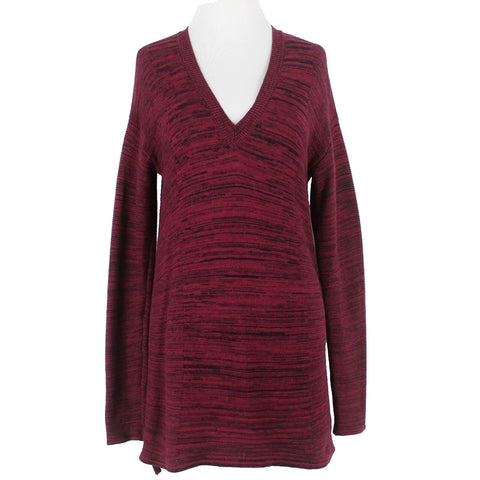 Ellen Tracy Sz M Magenta Black Textured V Neck Hi Lo Cotton Blend Sweater Dress