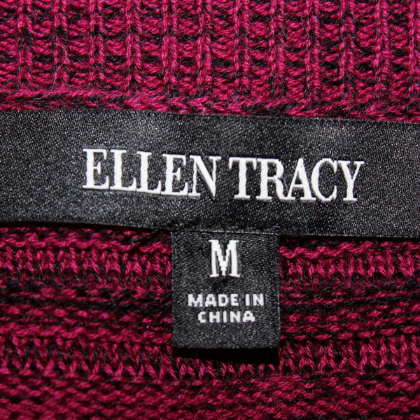 Ellen Tracy Sz M Magenta Black Textured V Neck Hi Lo Cotton Blend Sweater Dress