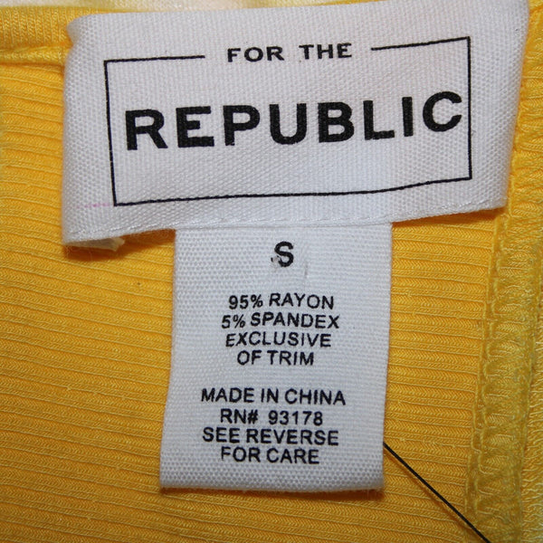 For The Republic NEW $58 Sz S Yellow White Slighty Open Back Rayon Spandex Top