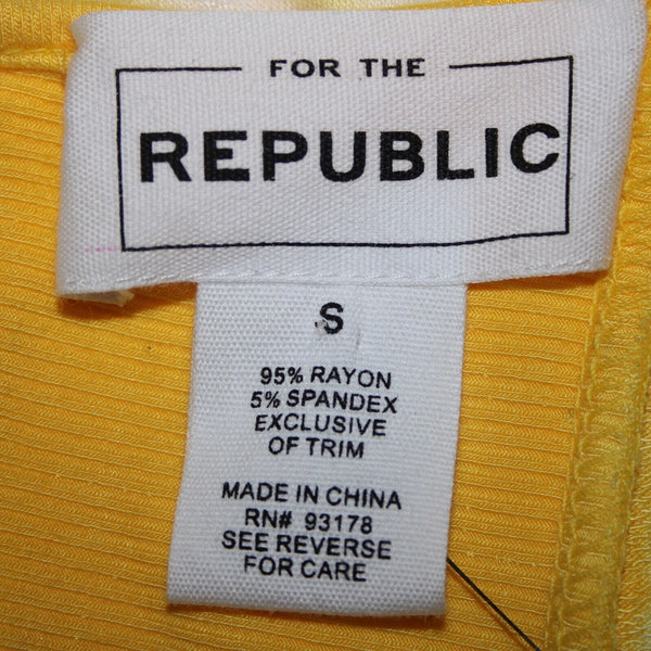 For The Republic NEW $58 Sz S Yellow White Slighty Open Back Rayon Spandex Top