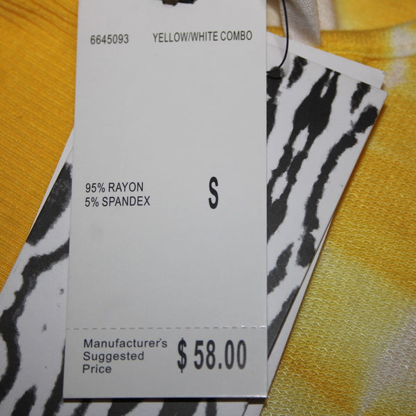 For The Republic NEW $58 Sz S Yellow White Slighty Open Back Rayon Spandex Top